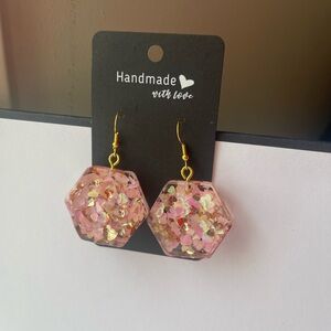 Pink Handmade Resin Hexagon Earrings